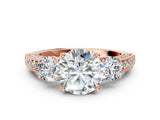 Rose gold Round Three-Stone Diamond Ring with Pavé Band and Four-Prong Setting_6