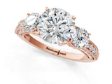 Rose gold Round Three-Stone Diamond Ring with Pavé Band and Four-Prong Setting_7