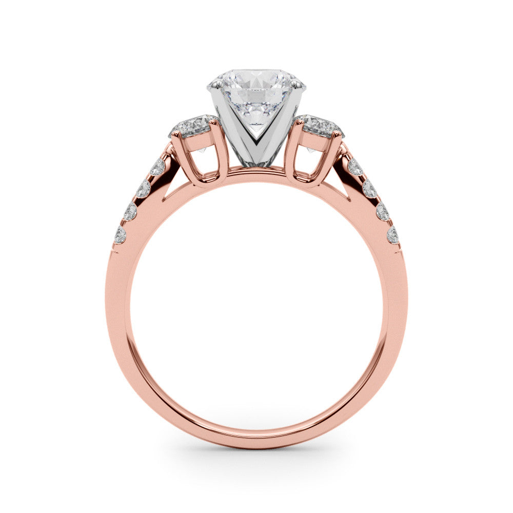 Rose gold Round Three-Stone Diamond Ring with Pavé Split Shank and Four-Prong Setting 2