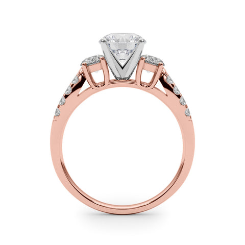 Rose gold Round Three-Stone Diamond Ring with Pavé Split Shank and Four-Prong Setting 2
