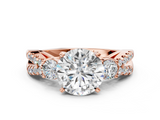Rose gold Round Three-Stone Diamond Ring with Pavé Split Shank and Four-Prong Setting_100