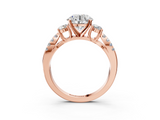 Rose gold Round Three-Stone Diamond Ring with Pavé Split Shank and Four-Prong Setting_103