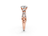 Rose gold Round Three-Stone Diamond Ring with Pavé Split Shank and Four-Prong Setting_120