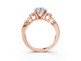 Rose gold Round Three-Stone Diamond Ring with Pavé Split Shank and Four-Prong Setting_121