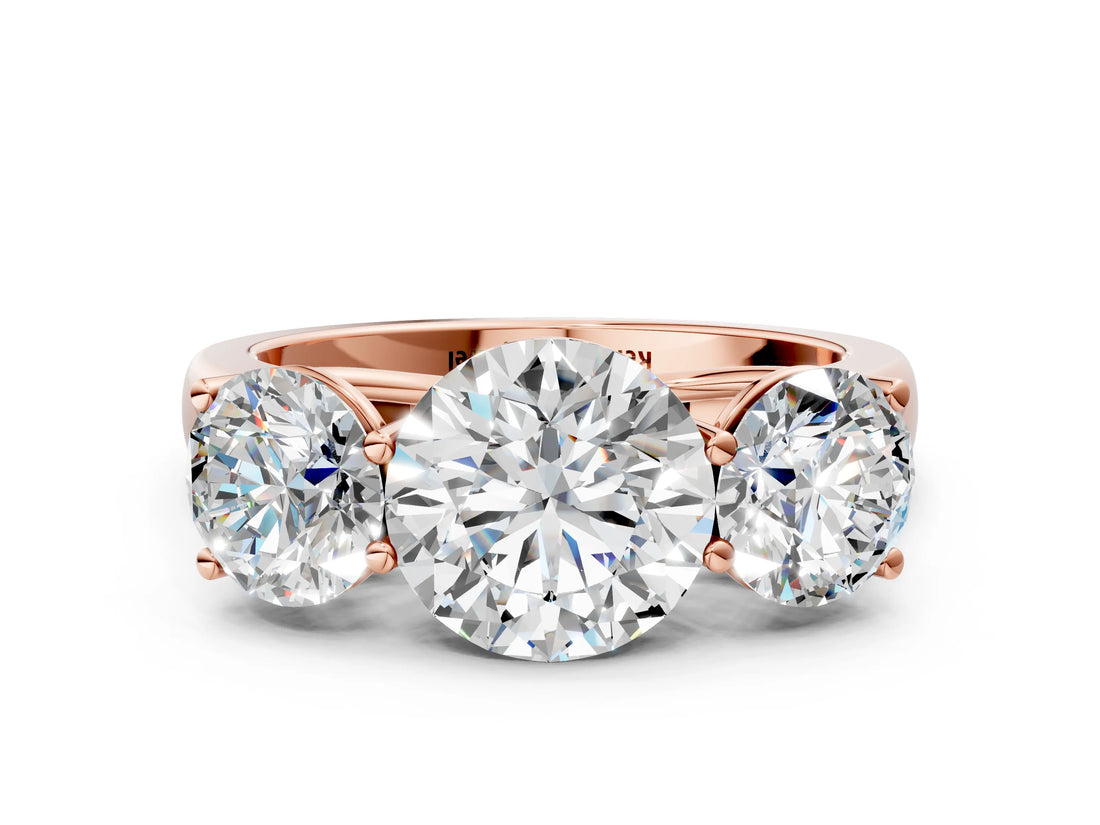 Rose gold Round Three-Stone Diamond Ring with Prong Setting on a Classic Band_15