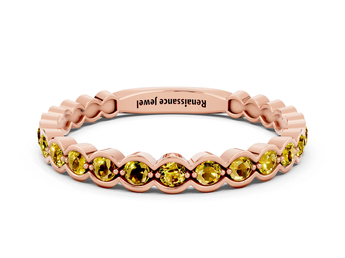 Rose gold Round Yellow Sapphire Bezel Set Eternity Band_6