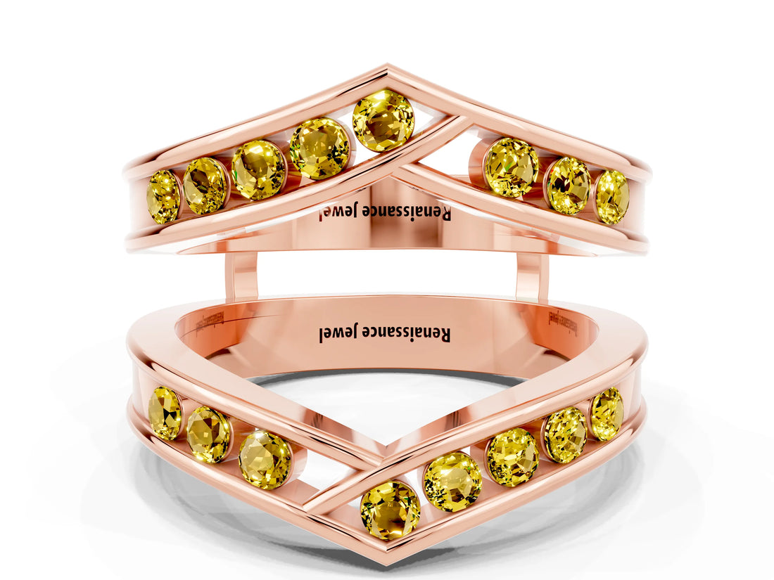 Rose gold Round Yellow Sapphire Channel-Set Chevron Band_18