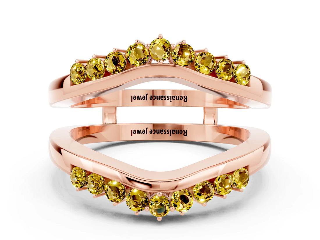 Rose gold Round Yellow Sapphire Chevron Contour Band with Prong Setting_18