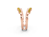 Rose gold Round Yellow Sapphire Chevron Contour Band with Prong Setting_20
