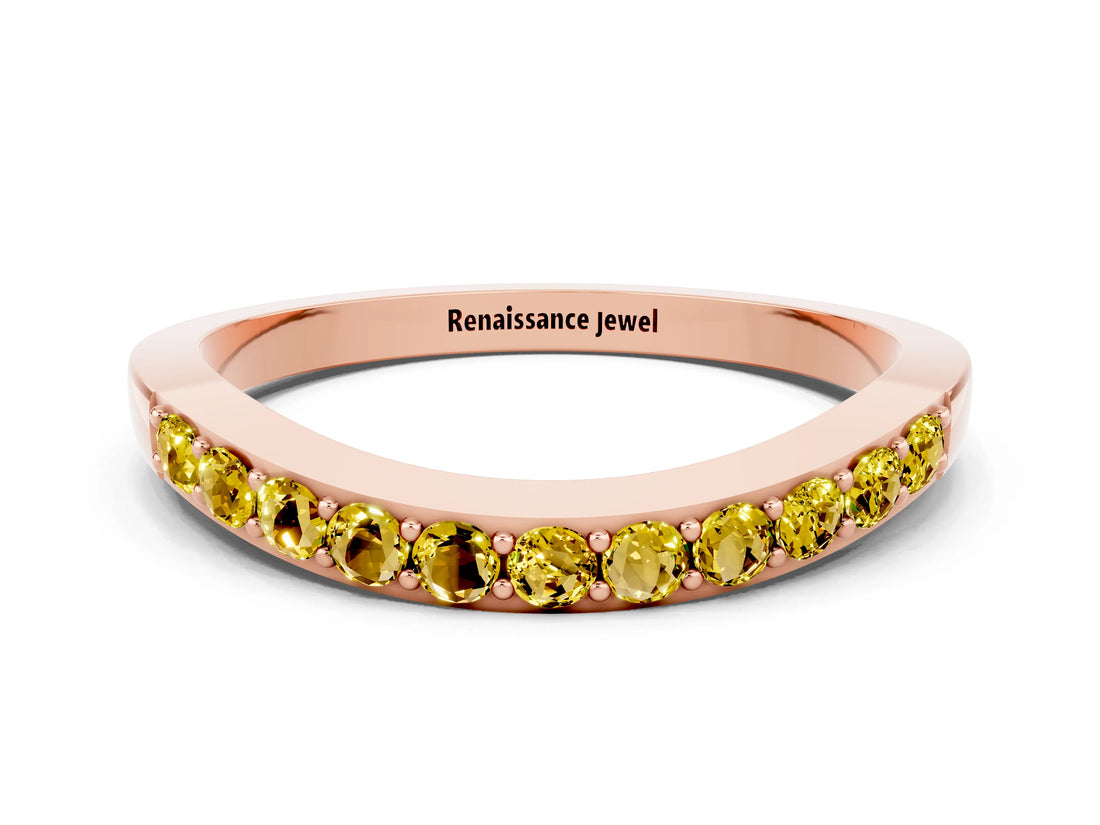 Rose gold Round Yellow Sapphire Curved Wedding Band with Channel Setting_18