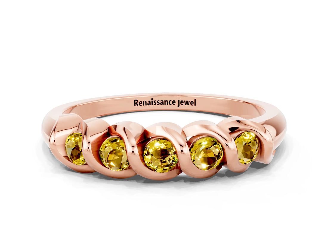 Rose gold Round Yellow Sapphire Eternity Band with Twist Prong Setting_6