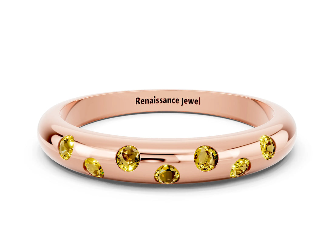 Rose gold Round Yellow Sapphire Flush-Set Comfort Fit Band_18