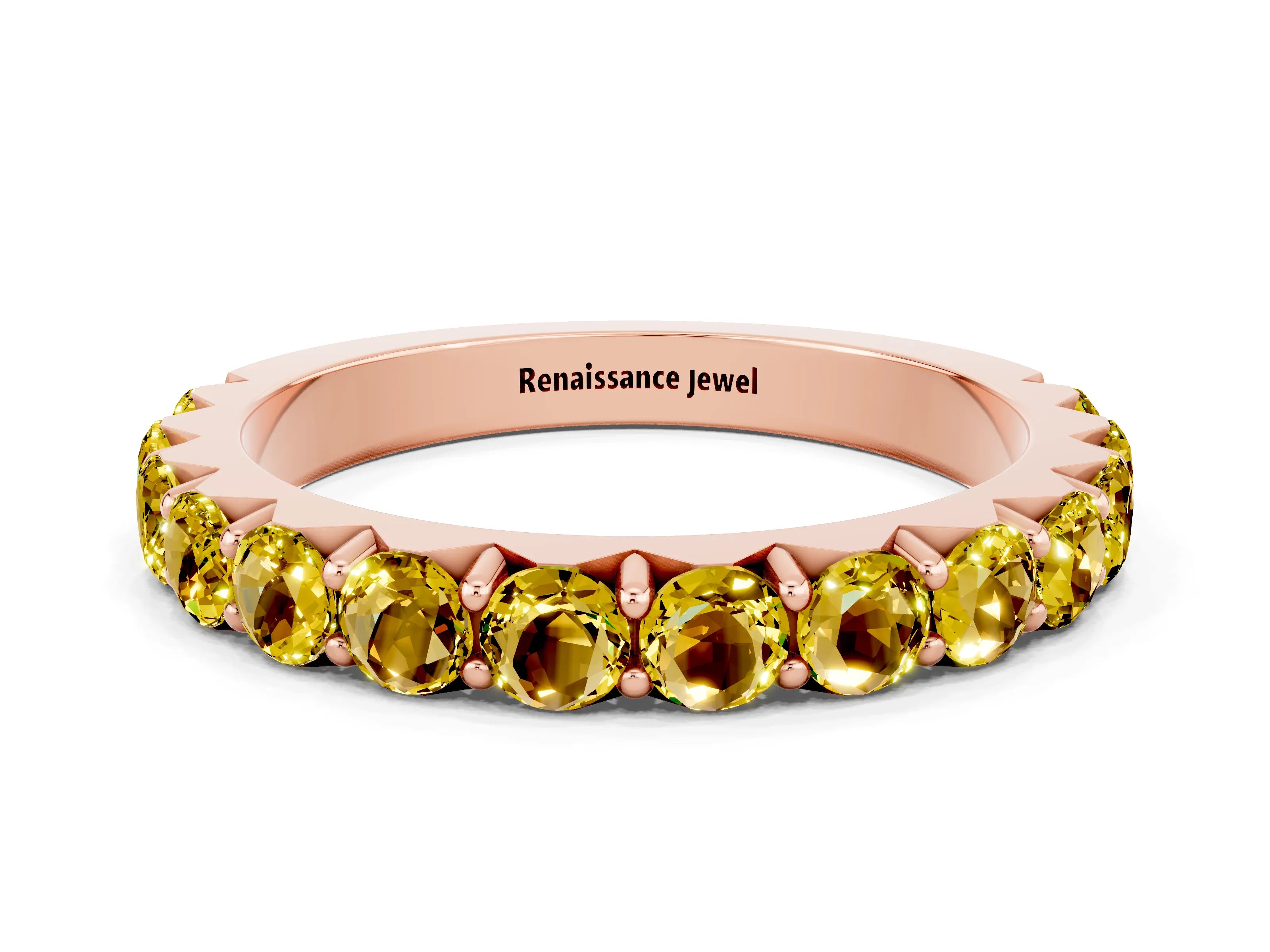 Rose gold Round Yellow Sapphire Half Eternity Band with Classic Prong Setting_18