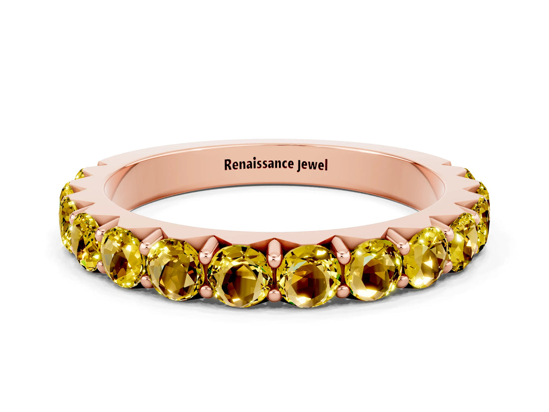 Rose gold Round Yellow Sapphire Half Eternity Band with Classic Prong Setting_18