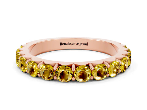 Rose gold Round Yellow Sapphire Half Eternity Band with Classic Prong Setting_18