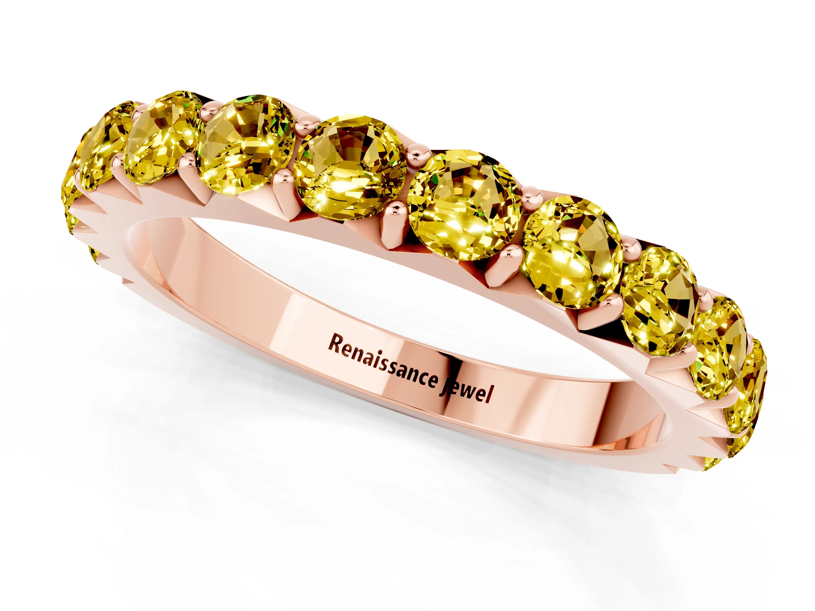 Rose gold Round Yellow Sapphire Half Eternity Band with Classic Prong Setting_19