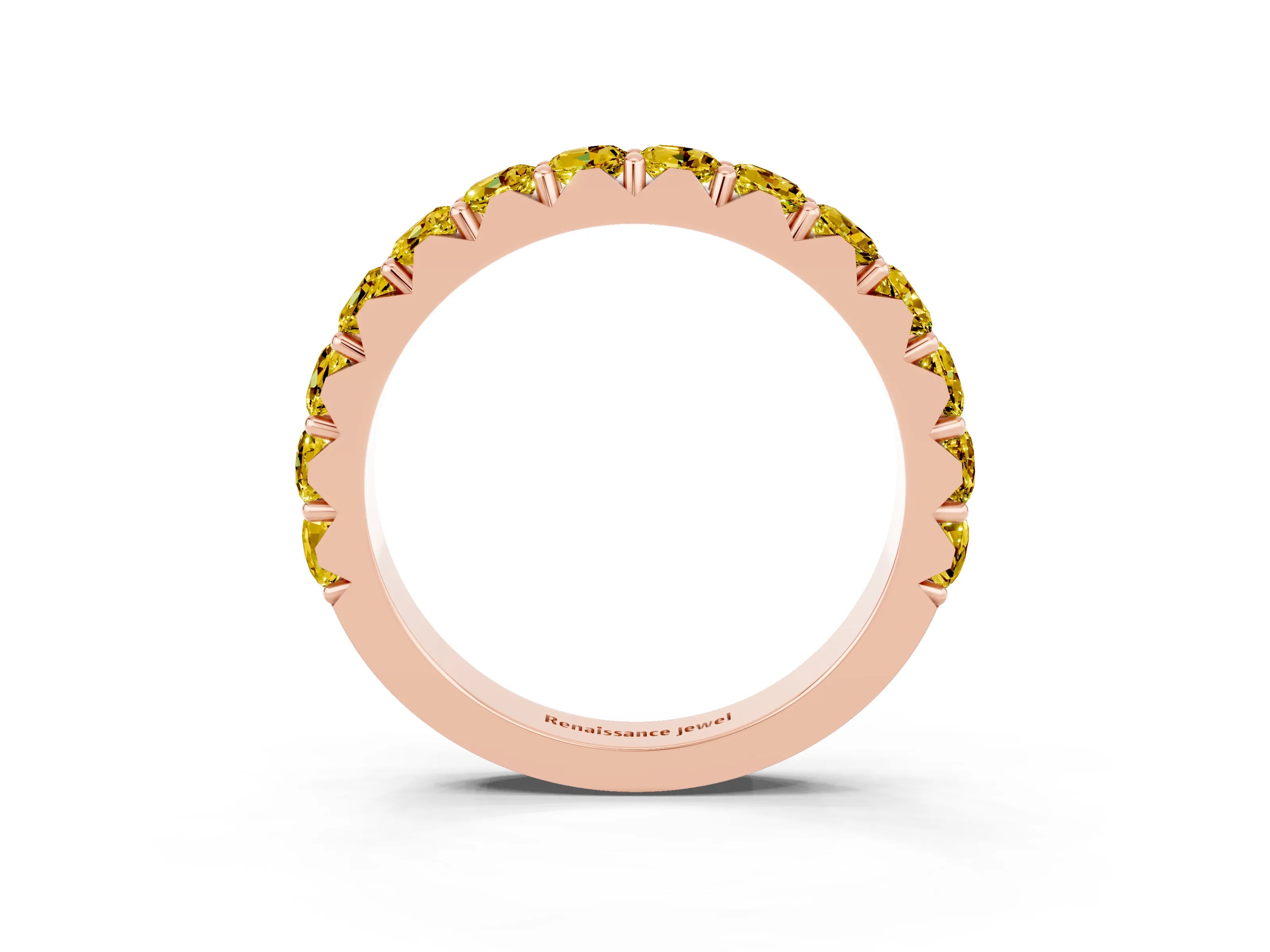 Rose gold Round Yellow Sapphire Half Eternity Band with Classic Prong Setting_21