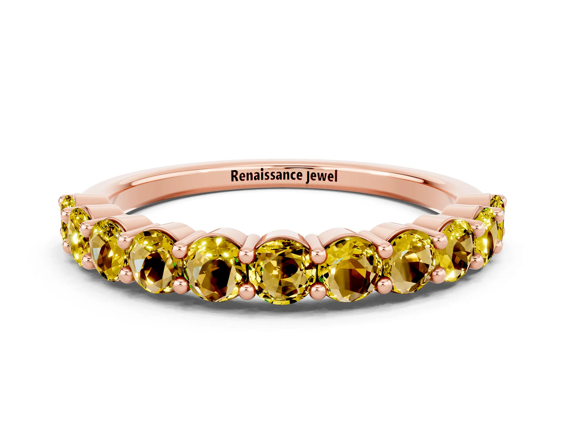 Rose gold Round Yellow Sapphire Half Eternity Band with Prong Setting_18