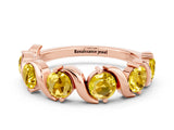 Rose gold Round Yellow Sapphire Half Eternity Band with Wave Prong Setting_6