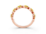 Rose gold Round Yellow Sapphire Half Eternity Band with Wave Prong Setting_9