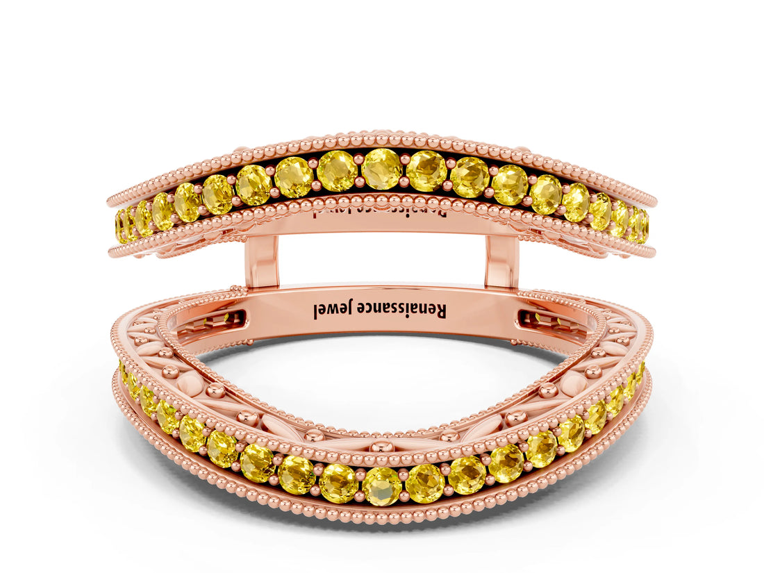 Rose gold Round Yellow Sapphire Milgrain Eternity Band with Channel Setting_18
