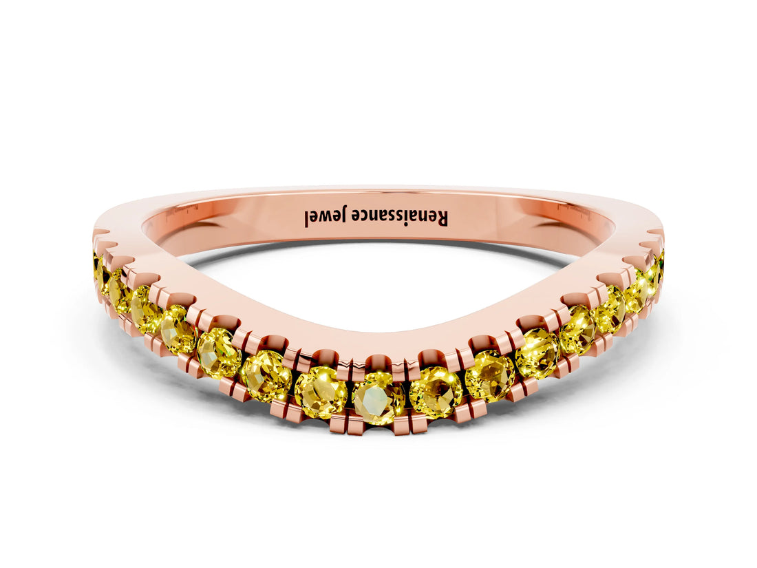 Rose gold Round Yellow Sapphire Pavé Curved Band with Shared Prong Setting_18