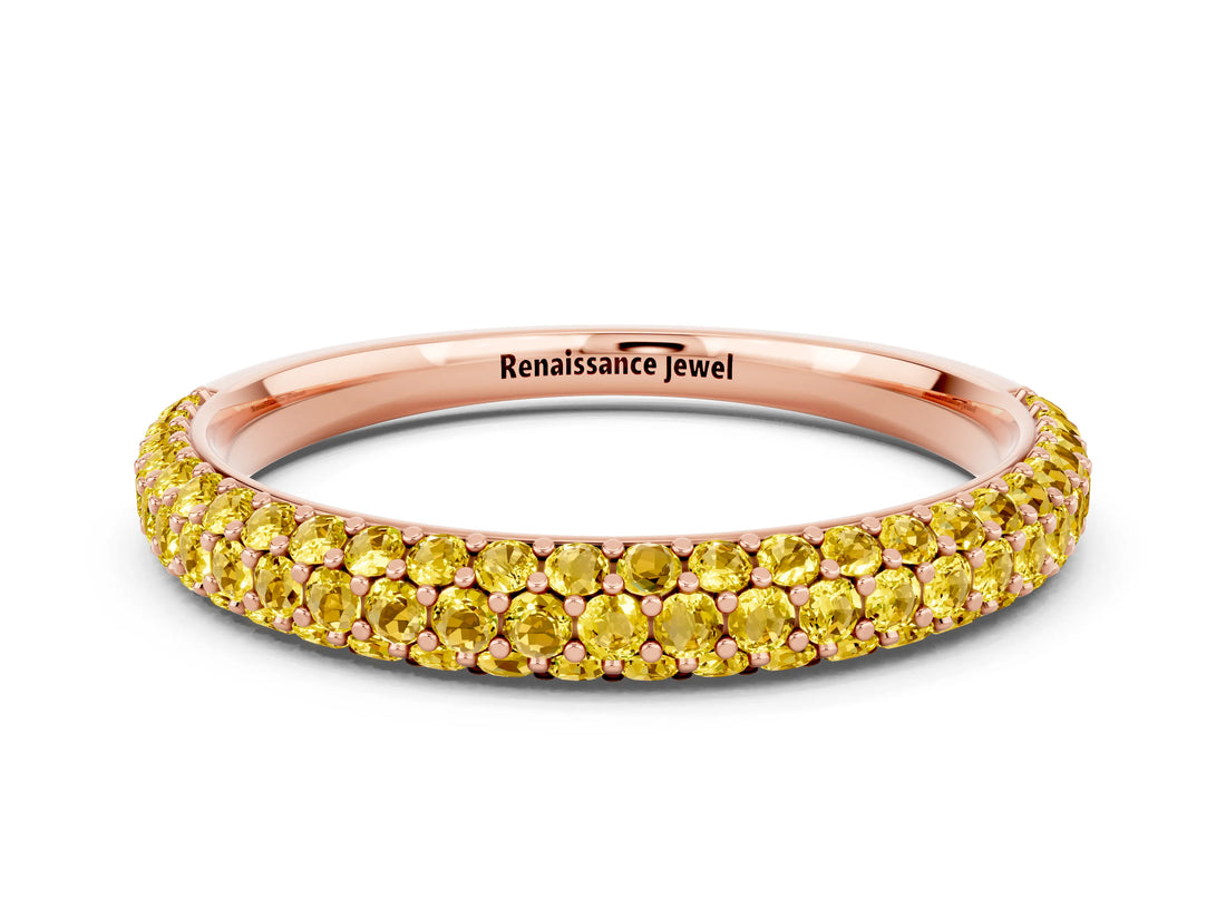 Rose gold Round Yellow Sapphire Pavé Eternity Band with Shared Prong Setting_18