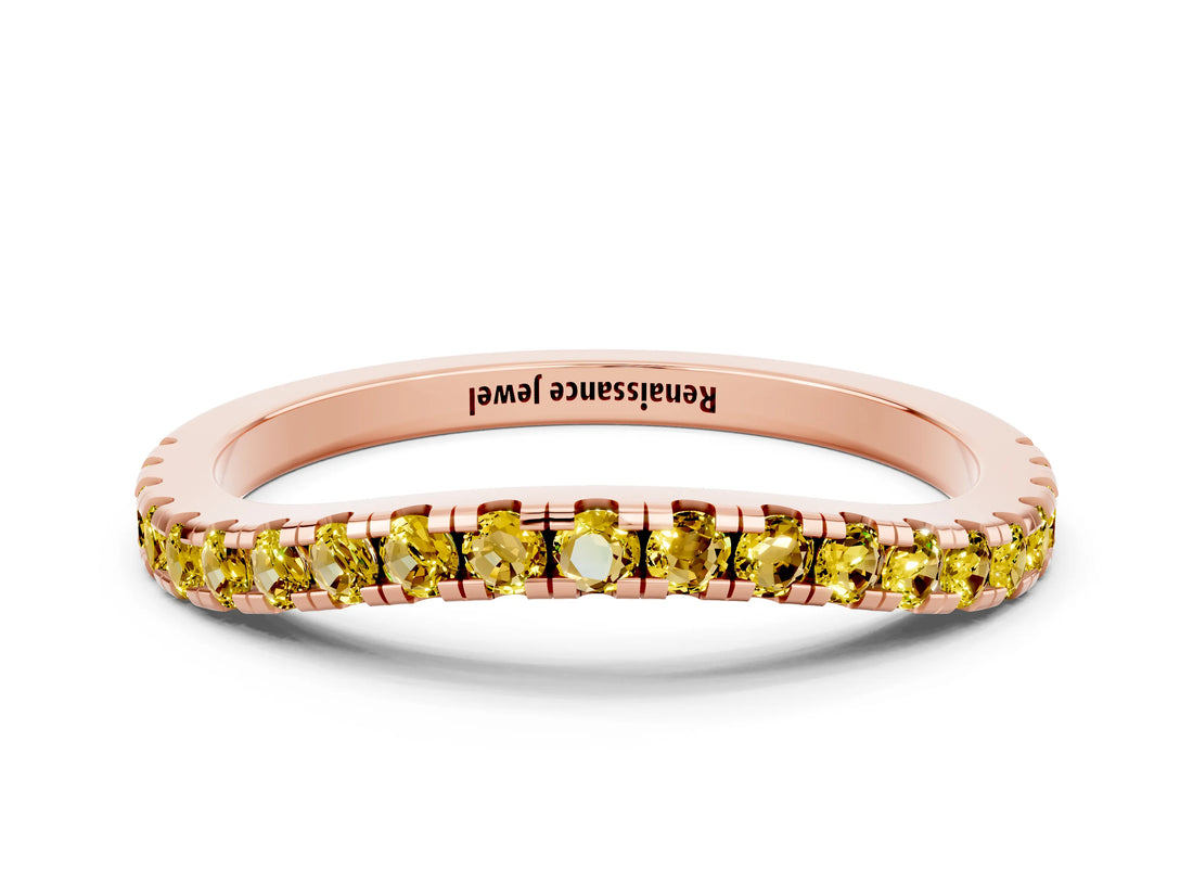 Rose gold Round Yellow Sapphire Pavé Half Eternity Band with Shared Prong Setting_18