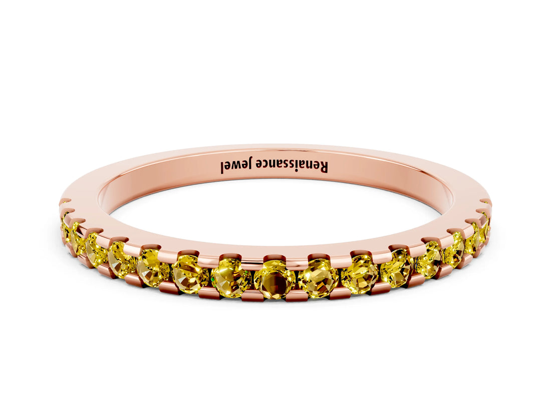 Rose gold Round Yellow Sapphire Pavé Set Eternity Band with Micro Prong Setting_18