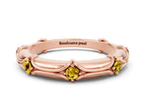 Rose gold Round Yellow Sapphire Prong Set Milgrain Eternity Band_6