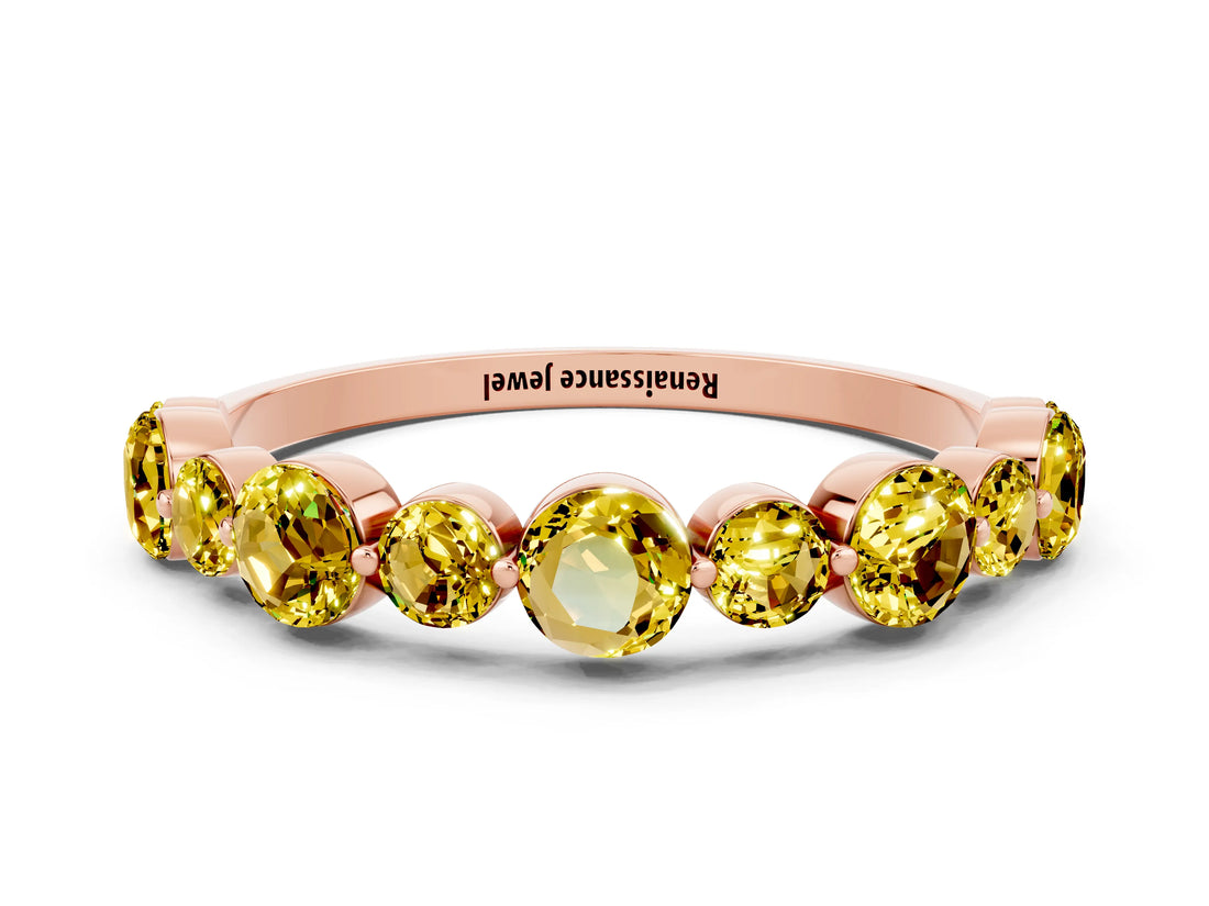 Rose gold Round Yellow Sapphire Scalloped Prong Set Eternity Band_30