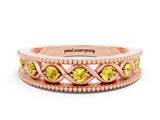Rose gold Round Yellow Sapphire Twist Milgrain Band with Bezel Setting_12