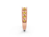 Rose gold Round Yellow Sapphire Twist Milgrain Band with Bezel Setting_14
