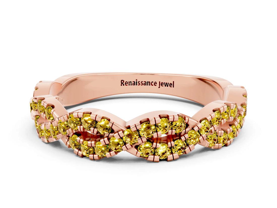 Rose gold Round Yellow Sapphire Twisted Eternity Band with Pavé and Shared Prong Setting_18