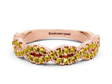Rose gold Round Yellow Sapphire Twisted Eternity Band with Pavé and Shared Prong Setting_18