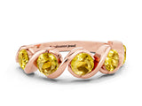 Rose gold Round Yellow Sapphire Wave Band with Channel Setting and Shared Prongs_6