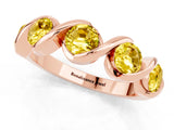 Rose gold Round Yellow Sapphire Wave Band with Channel Setting and Shared Prongs_7