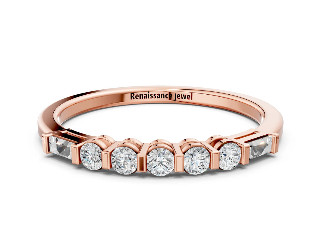 Rose gold Round and Baguette Diamond Prong Set Half-Eternity Band_4
