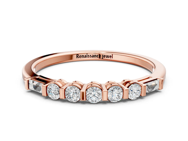 Rose gold Round and Baguette Diamond Prong Set Half-Eternity Band
