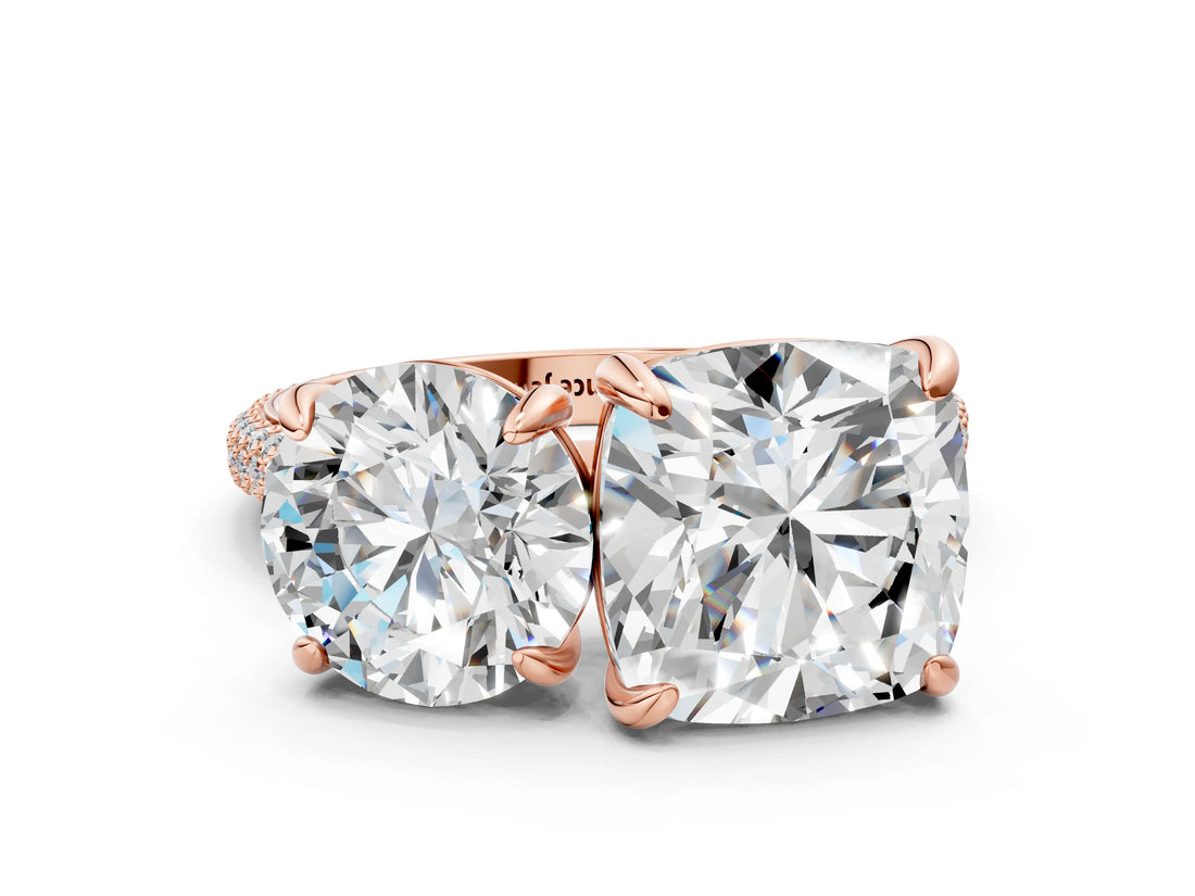 Rose gold Round and Cushion Toi Moi Ring with Prong Setting and Micro Pave Band_17