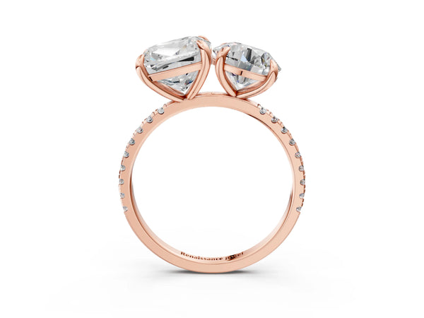 Rose gold Round and Cushion Toi Moi Ring with Prong Setting and Pave Band