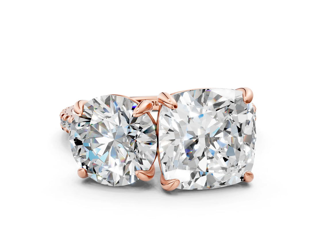 Rose gold Round and Cushion Toi Moi Ring with Prong Setting and Pave Band