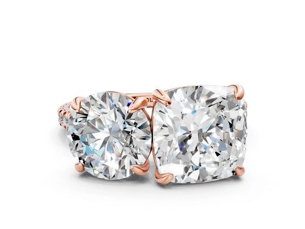 Rose gold Round and Cushion Toi Moi Ring with Prong Setting and Pave Band