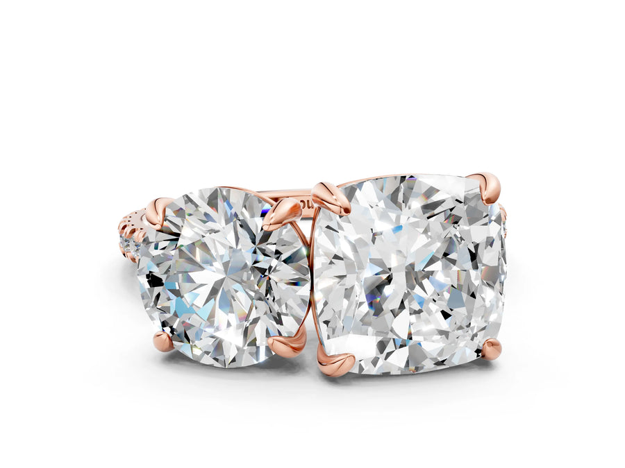 Rose gold Round and Cushion Toi Moi Ring with Prong Setting and Pave Band