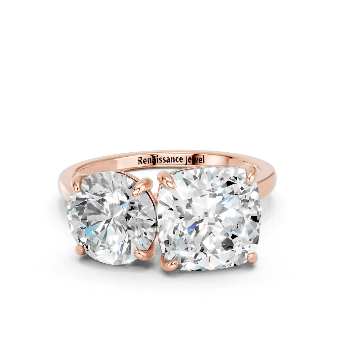 Rose gold Round and Cushion Toi Moi Ring with Prong Setting and Plain Band