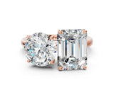 Rose gold Round and Emerald Cut Toi Moi Ring with Prong Setting_83