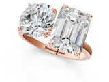 Rose gold Round and Emerald Cut Toi Moi Ring with Prong Setting_84