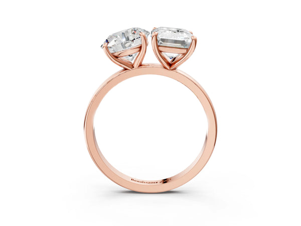 Rose gold Round and Emerald Cut Toi Moi Ring with Prong Setting