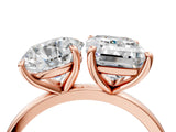 Rose gold Round and Emerald Cut Toi Moi Ring with Prong Setting_87
