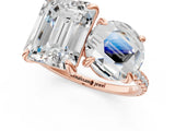 Rose gold Round and Emerald Toi Moi Ring with Prong Setting and Micro Pave Band 1